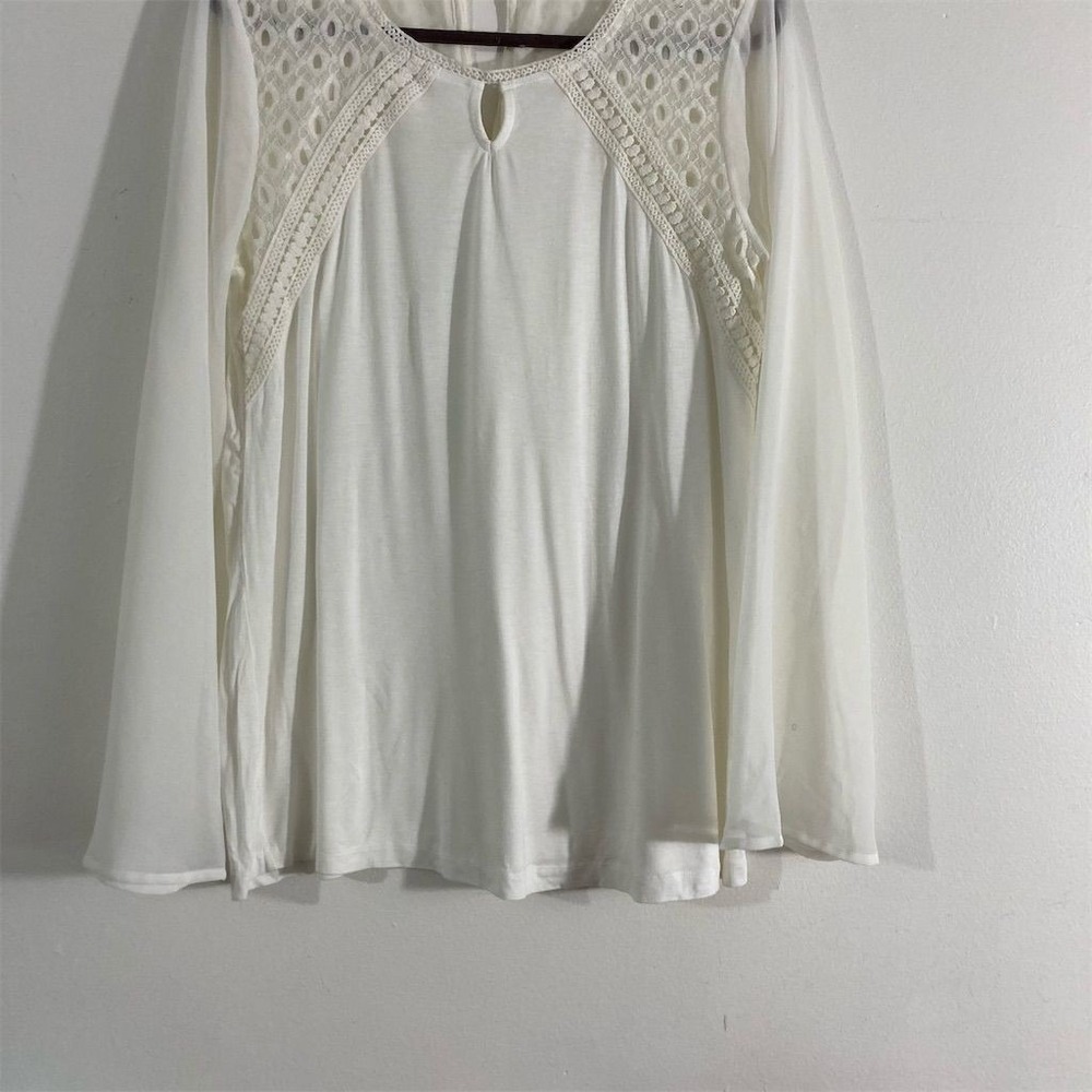 Dana Buchman Women's White Lace Keyhole Blouse Size M Long Sleeve